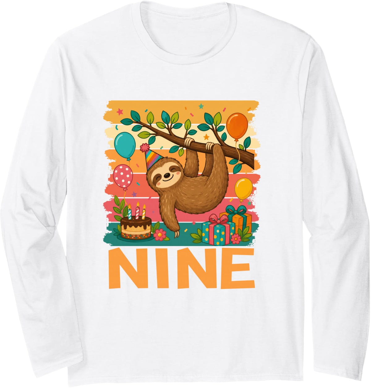 9th Birthday Sloth Lovers Themed 9 Year Old Birthday Long Sleeve T-Shirt - Adult Unisex White