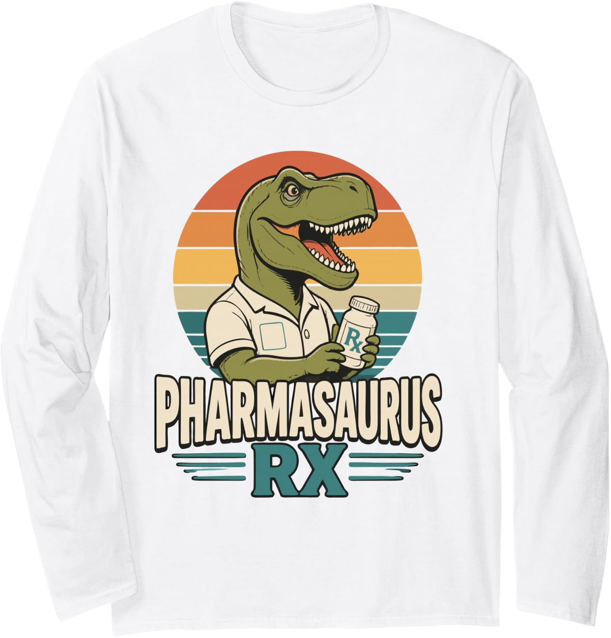 Funny Pharmacy Technician T-Rex Rx Tech Pharmacy Long Sleeve T-Shirt - Adult Unisex White