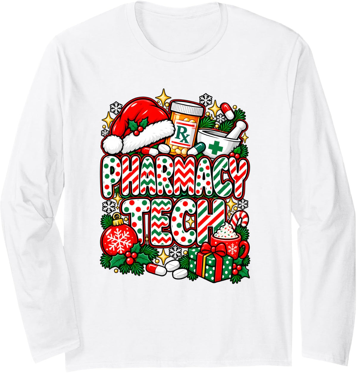 Pharmacy Tech Christmas Pharmacist Technician Squad Xmas Long Sleeve T-Shirt - Adult Unisex White