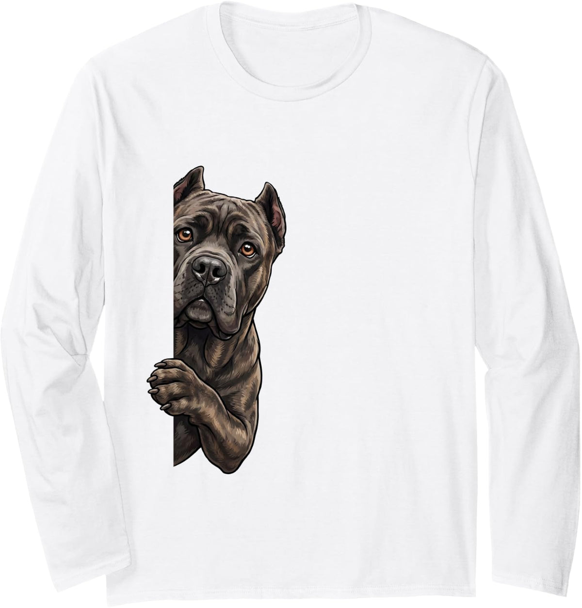Funny Cane Corso Peeking from Side Dog Owner Long Sleeve T-Shirt - Adult Unisex White