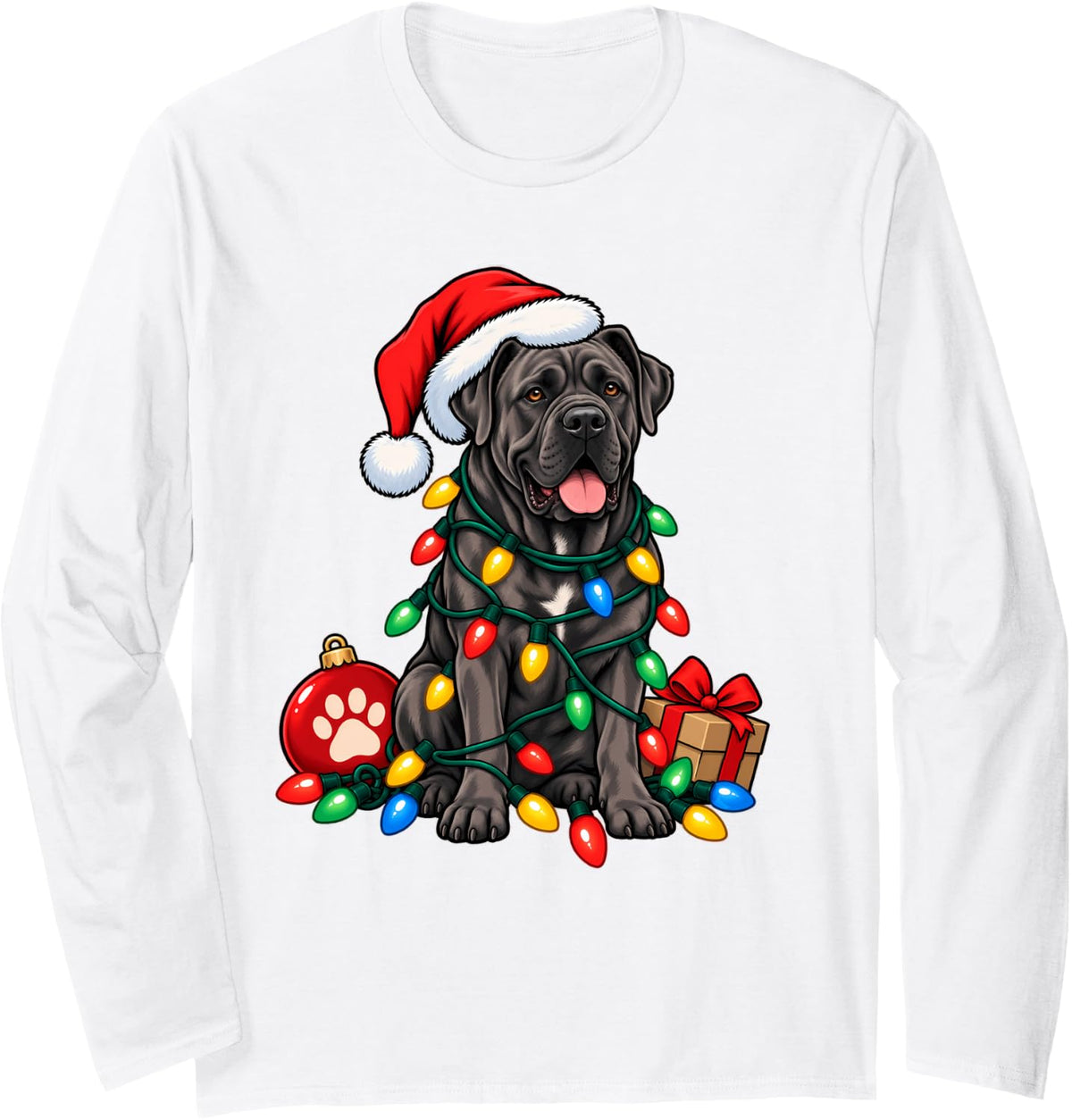 Santa Cane Corso Christmas Lights Funny Dog Lover Xmas Long Sleeve T-Shirt - Adult Unisex White