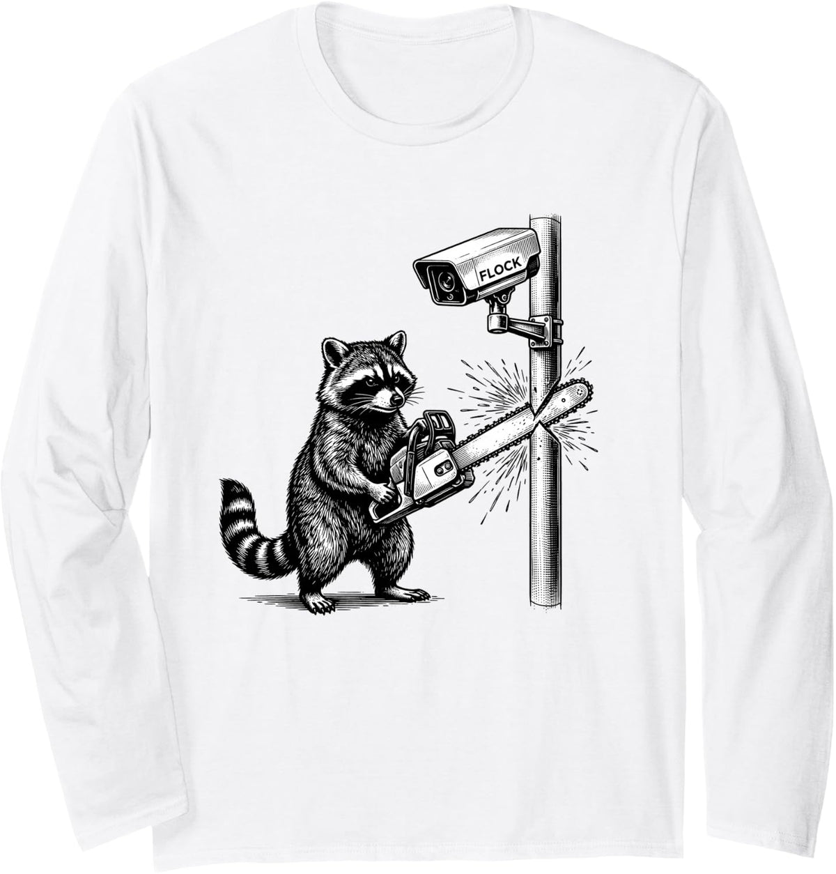 Anti-Flock Raccoon - Anti Surveillance Camera Rebel Meme Long Sleeve T-Shirt - Adult Unisex White