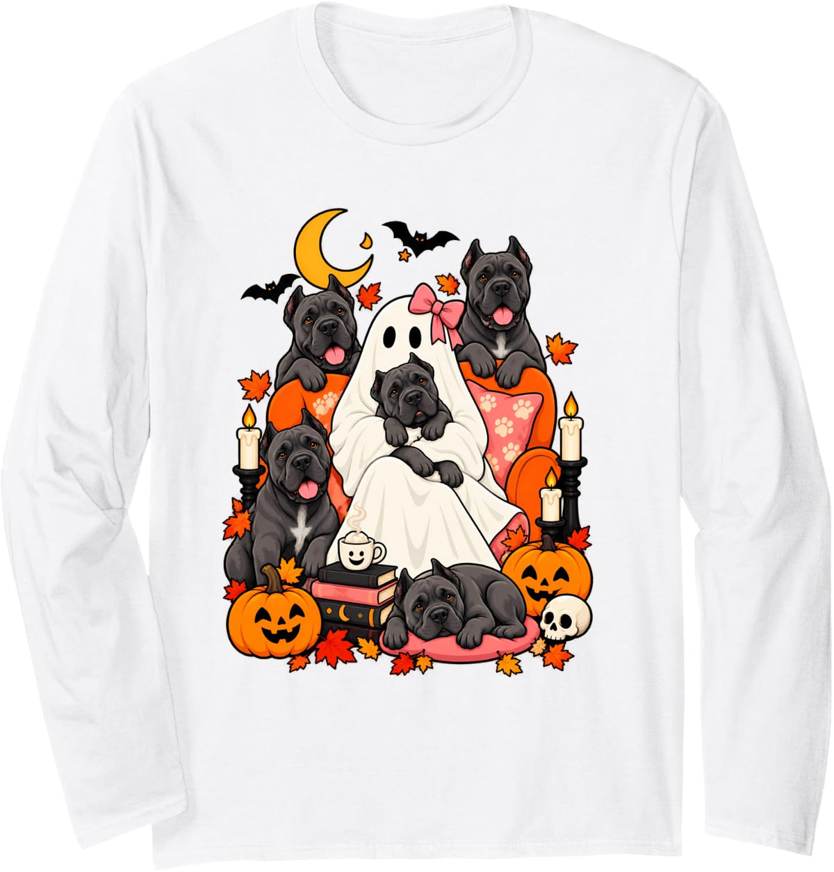 Cute Halloween Dog Mom Ghost Cane Corso Lovers Women Girls Long Sleeve T-Shirt - Adult Unisex White