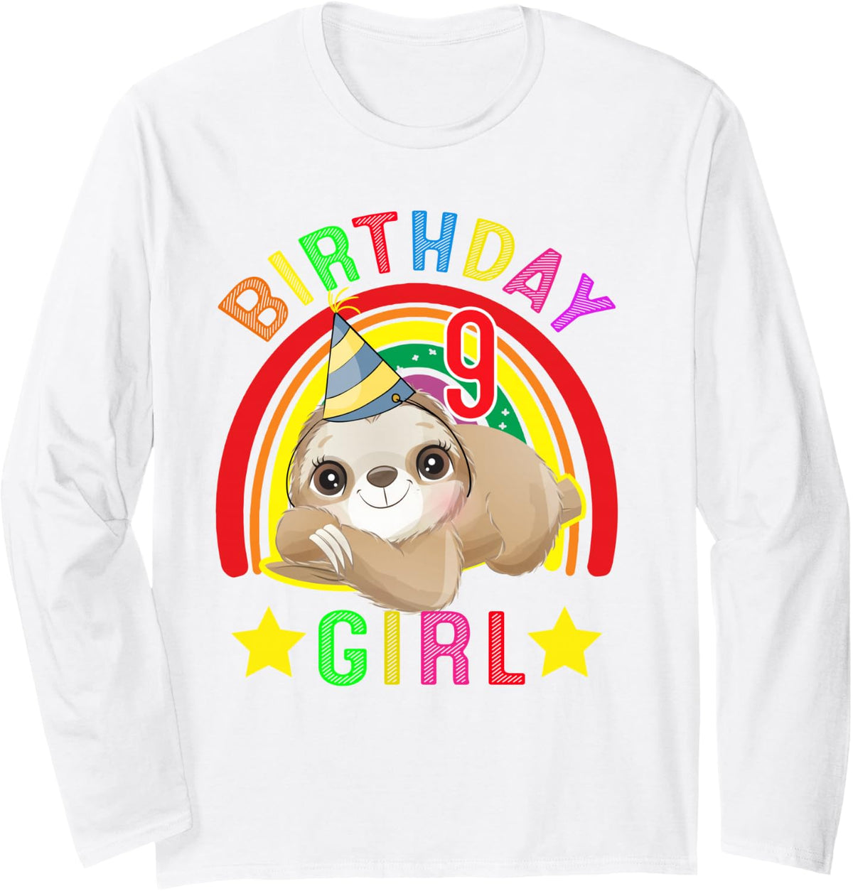 Girl 9th Birthday Costume 9 Years Old Girls Sloth Lover Bday Long Sleeve T-Shirt - Adult Unisex White