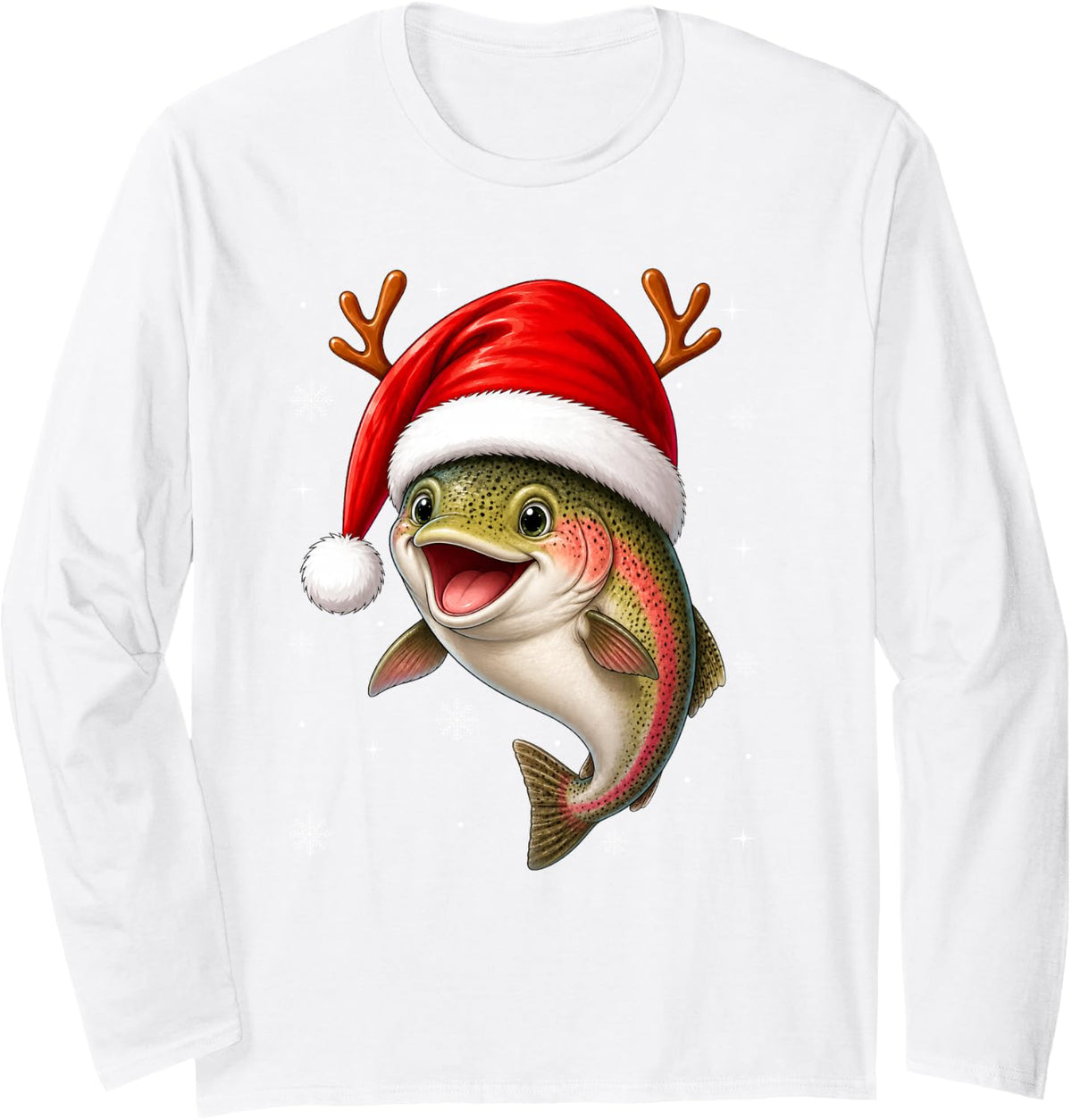 Trout Fish Christmas Santa Hat Festive Fishmas Fishing Xmas Long Sleeve T-Shirt - Adult Unisex White