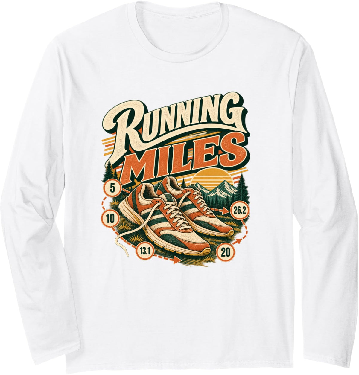 Running Miles Vintage Distance Runner Long Sleeve T-Shirt - Adult Unisex White