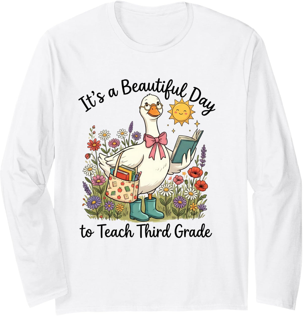 Cute Goose Third Grade Back to School 3rd Grade Teacher Long Sleeve T-Shirt - Adult Unisex White