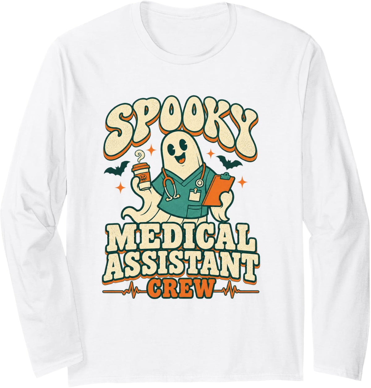 Spooky Medical Assistant Crew Halloween Medical Assistant Long Sleeve T-Shirt - Adult Unisex White