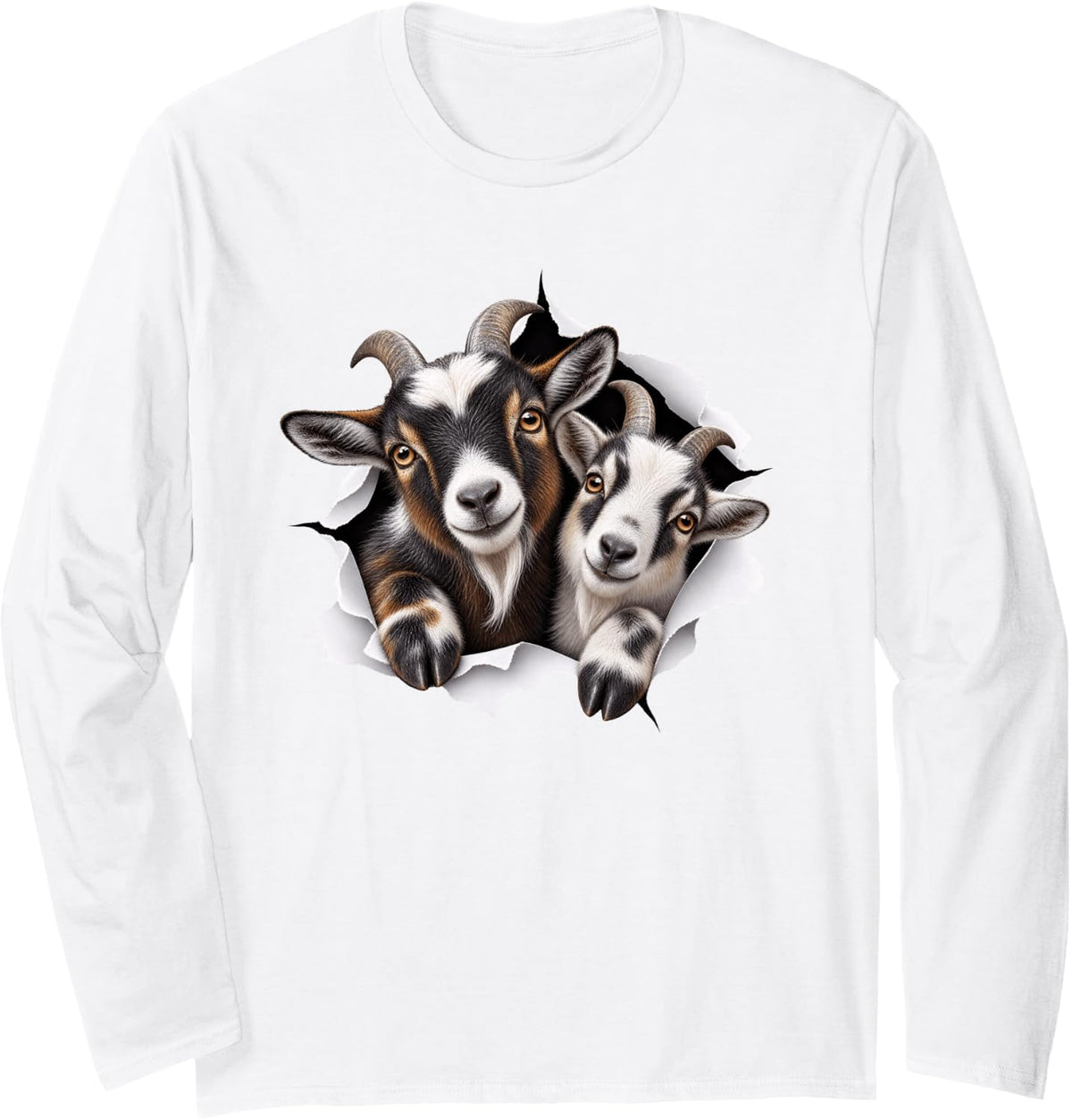 Funny Pygmy Goats Peeking Cute Zoo Animal Lover Long Sleeve T-Shirt - Adult Unisex White