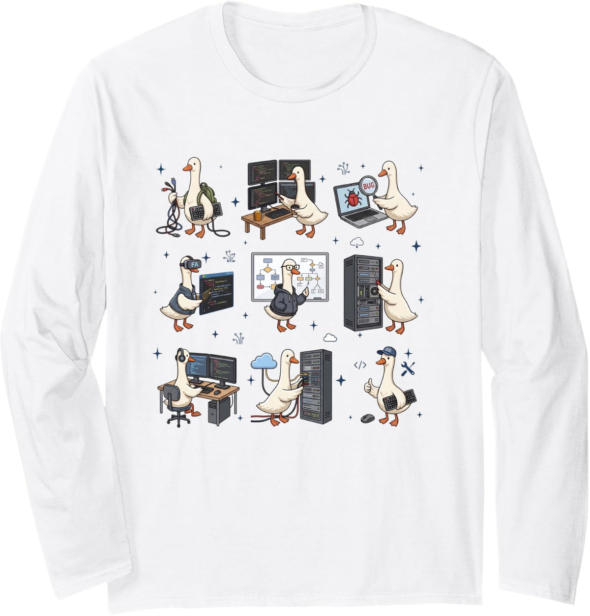 Silly Goose Software Engineer Funny Coding Computer Science Long Sleeve T-Shirt - Adult Unisex White