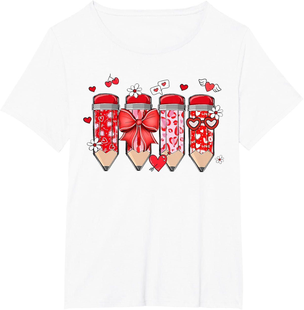 Teacher Valentine Coquette Bow Pencil Teacher Valentine Day T-Shirt - White