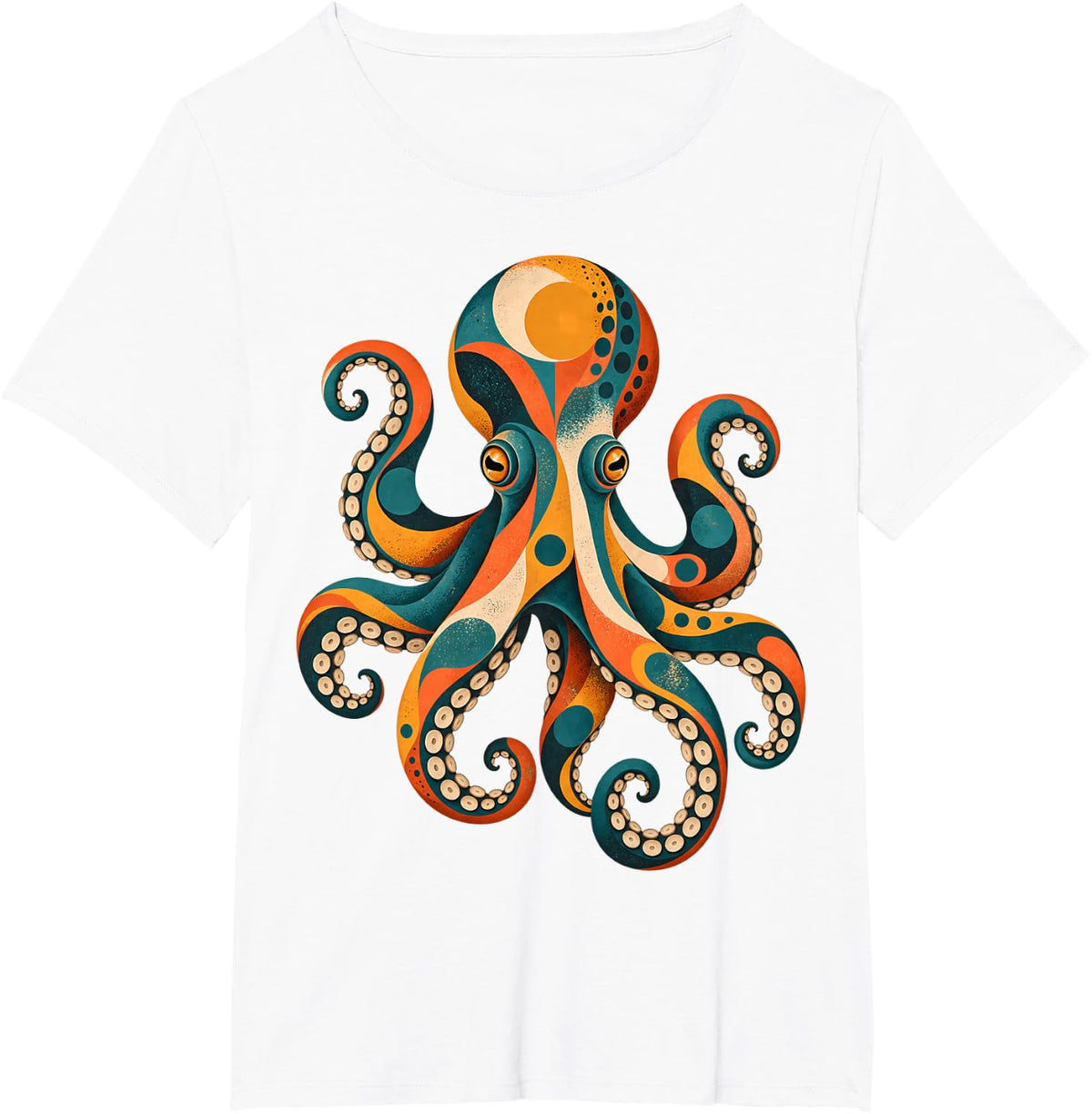 Mid Century Octopus Ocean Animal Modern Art T-Shirt - White
