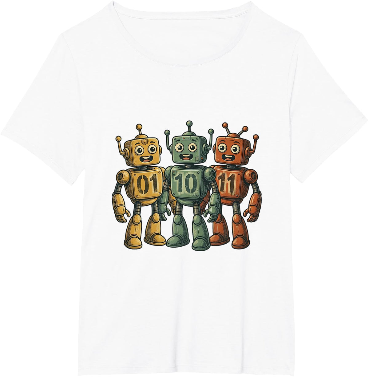 Steampunk Binary Robots 01 10 11 Retro Geek T-Shirt - White