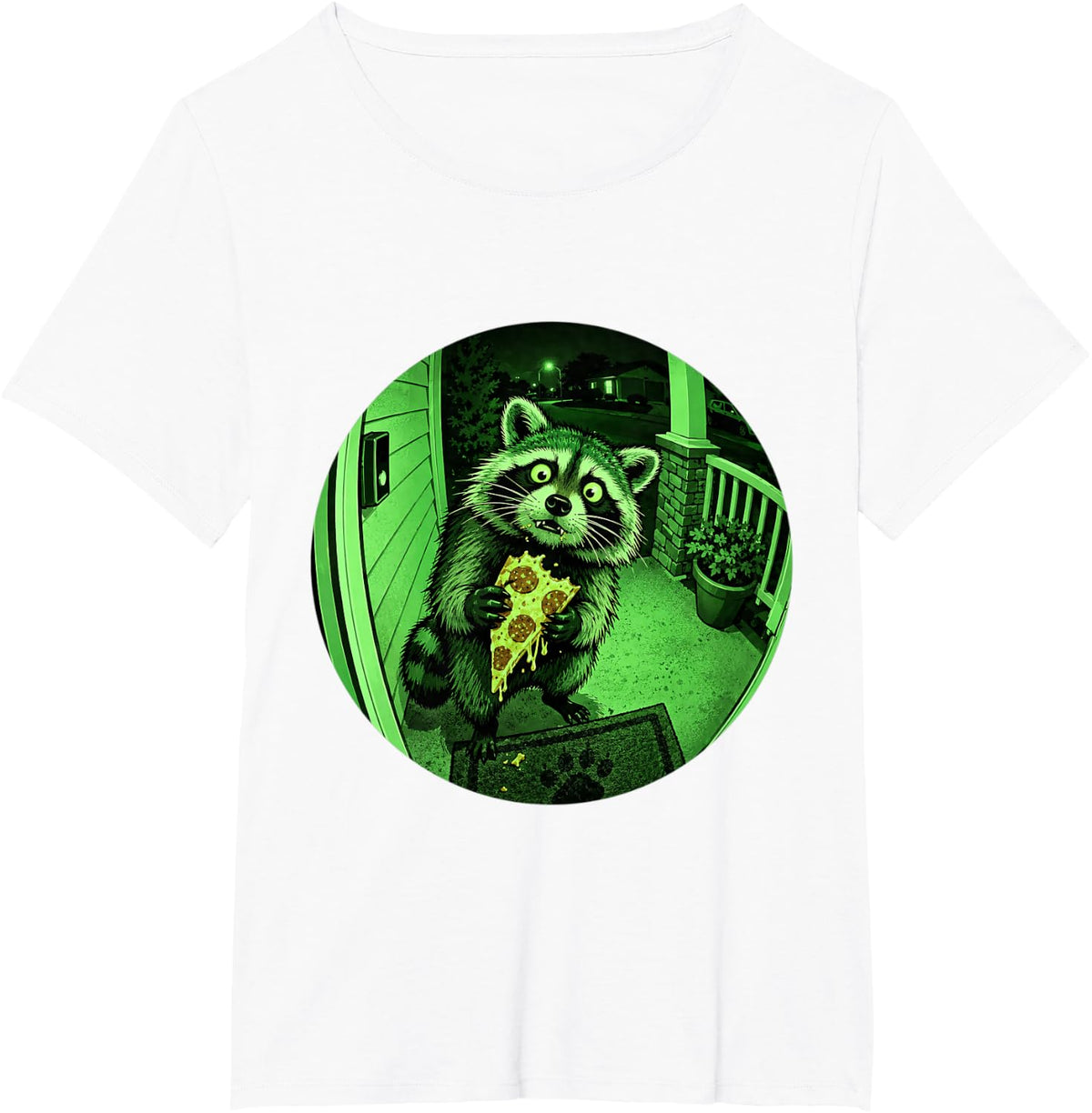 Motion Detected At Front Door Funny Raccoon Doorbell Cam T-Shirt - White