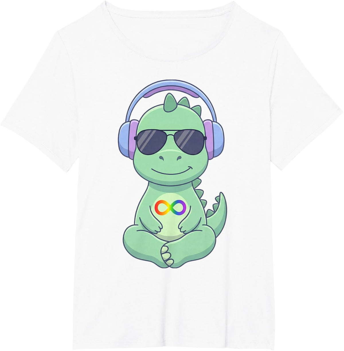 Autism Acceptance Dinosaur Headphones Infinity Symbol T-Rex T-Shirt - White
