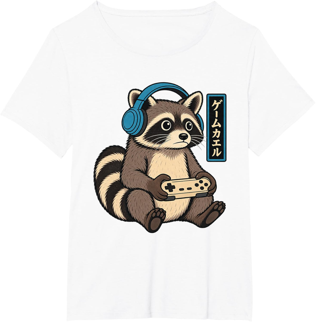 Cute Raccoon Gamer Headphones Controller Gaming T-Shirt - White