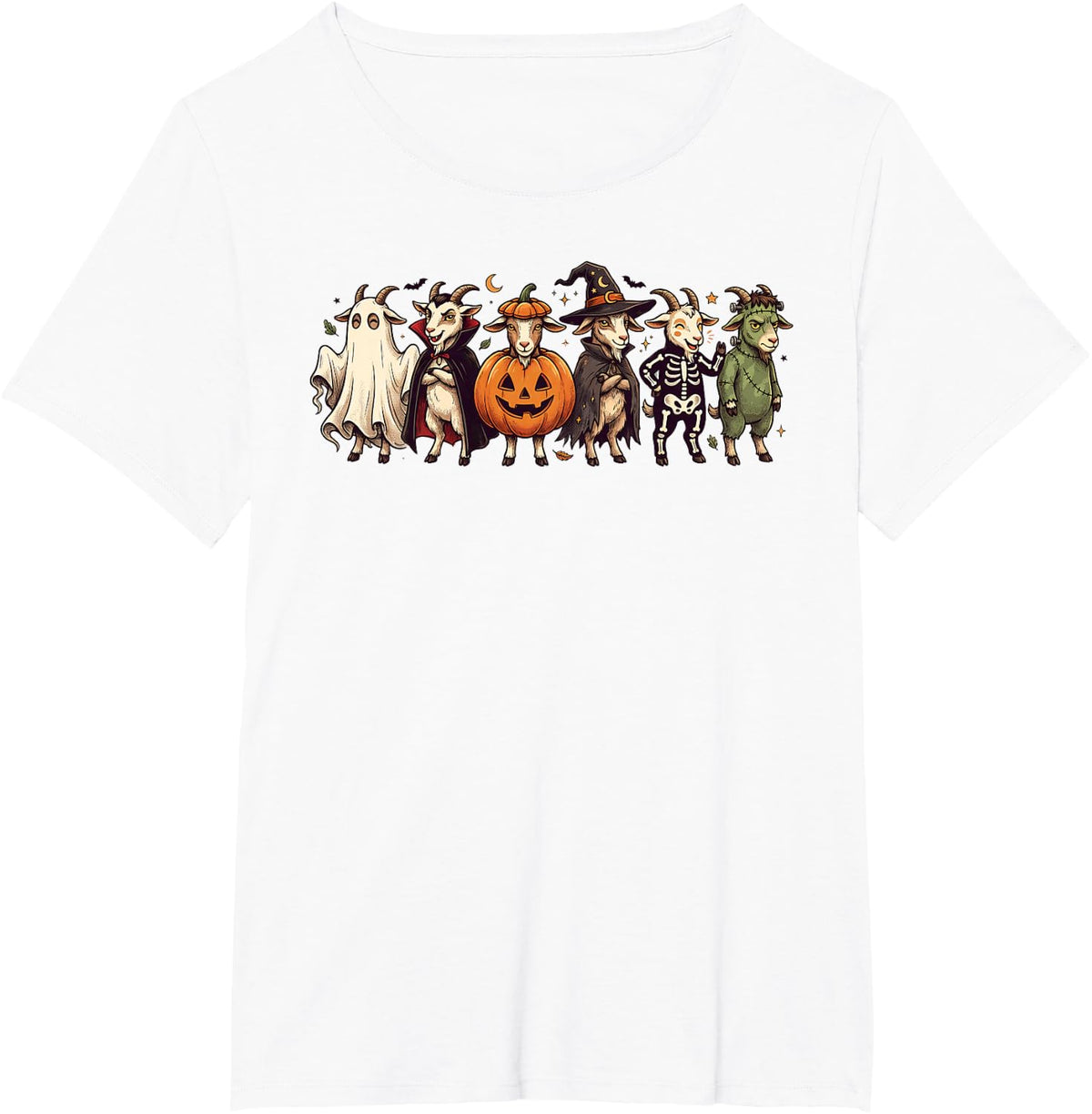 Funny Goat Halloween Squad Spooky Pumpkin T-Shirt - White