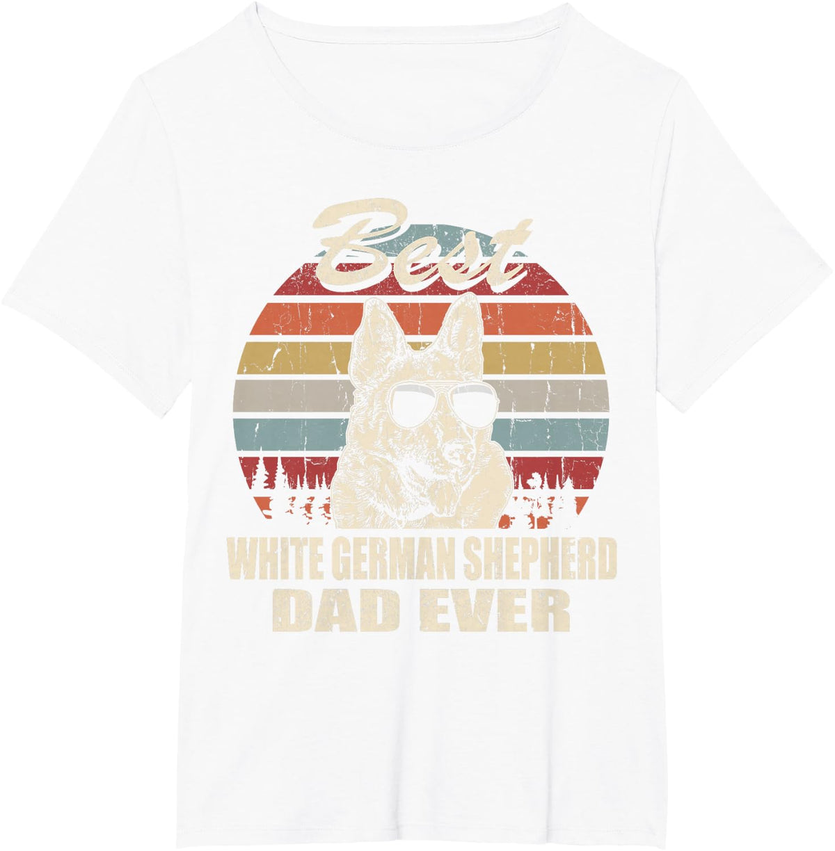 Best White German Shepherd Dad Ever Vintage Retro Dog Dad T-Shirt - White