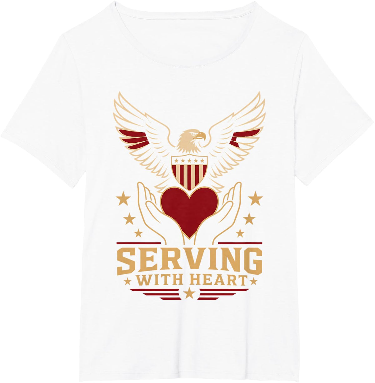 Serving with Heart American Bald Eagle Patriotic Design T-Shirt - White