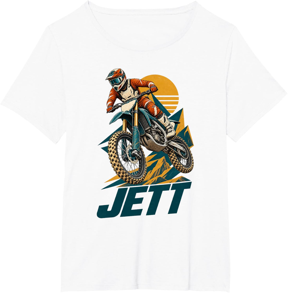Jett Motocross Dirt Bike Rider Mountain Sunset T-Shirt - White