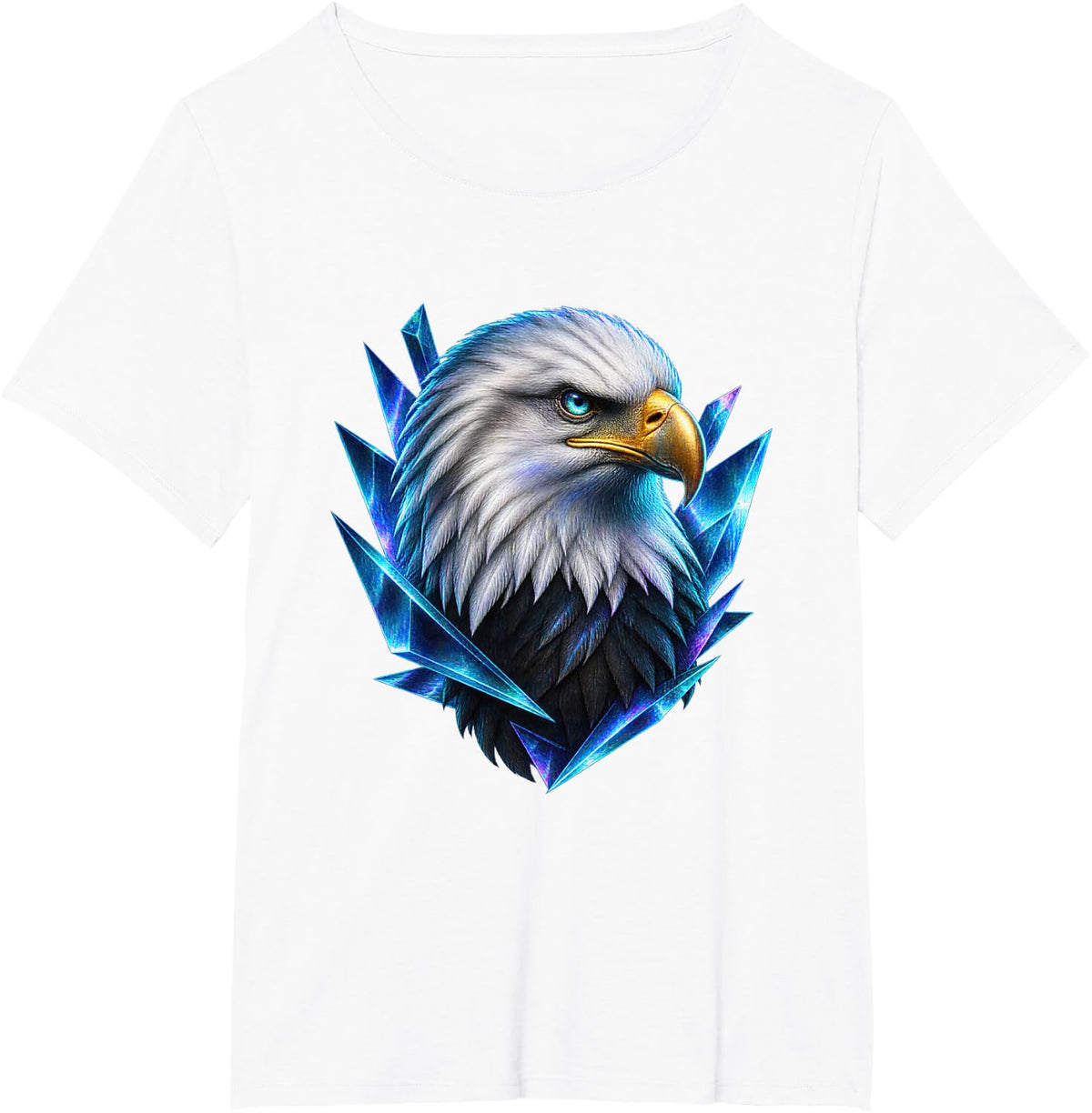 Bald Eagle with Aqua Geometric Prisms T-Shirt - White