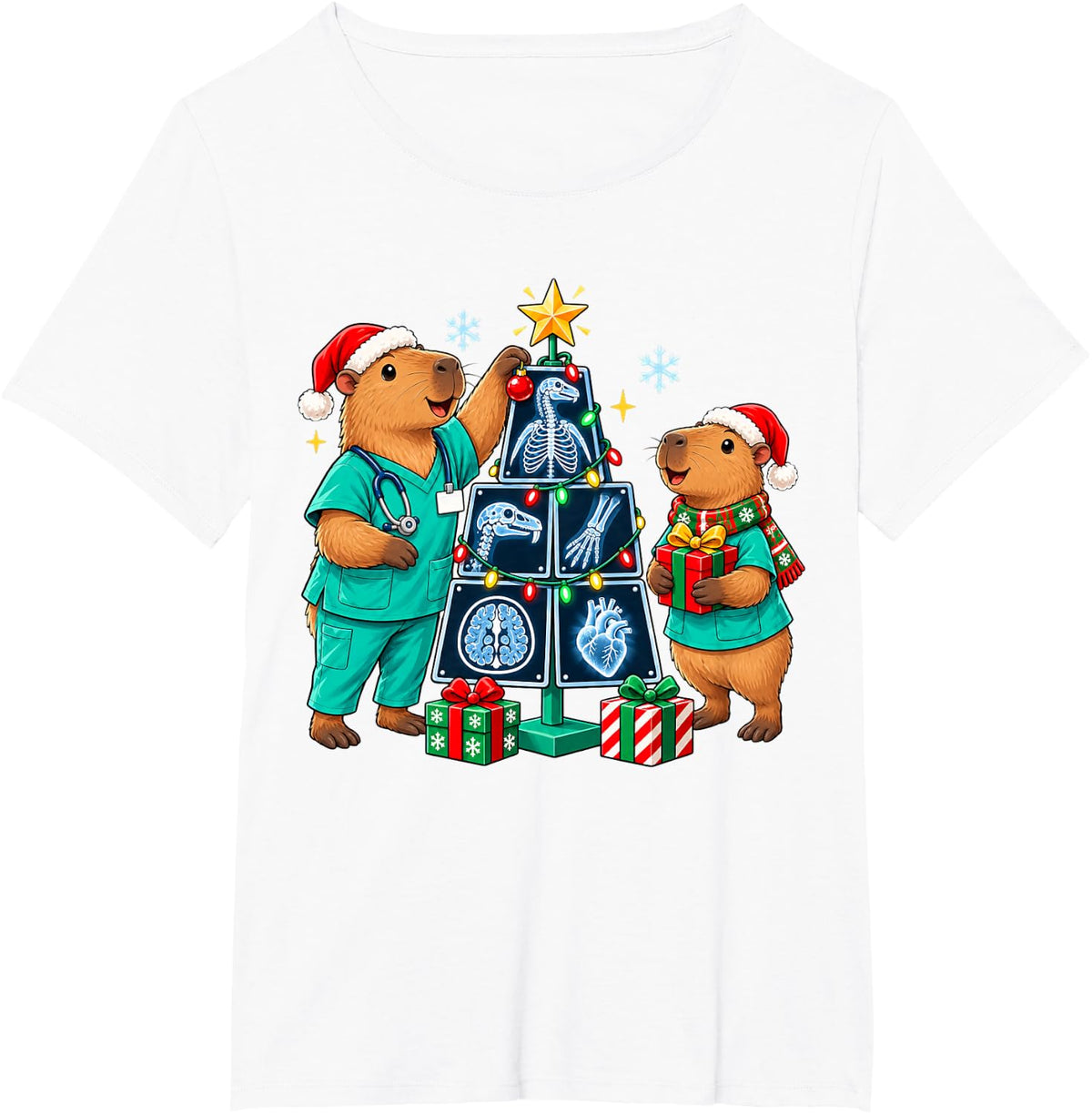 Funny Radiology Christmas Capybara Santa CT Tech MRI Tech T-Shirt - White