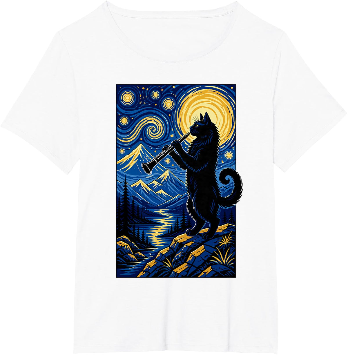 Cat Clarinet Design for Men Women Clarinetist Cat Clarinet T-Shirt - White