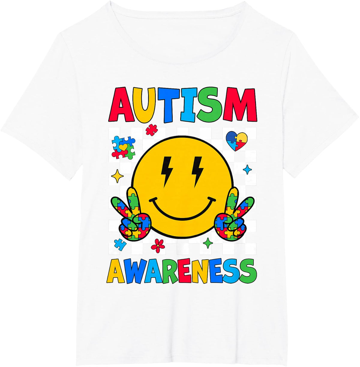 Autism Awareness Autism Squad Support Smile Face Women Men T-Shirt - White