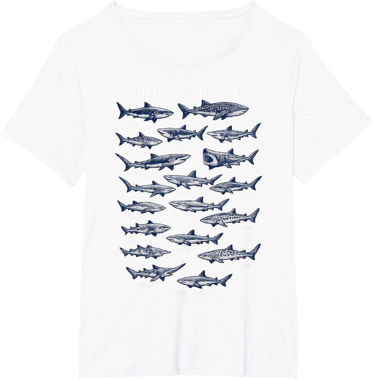 Shark Species Biology Tees Different Types of Sharks T Shirts for Men Women - White