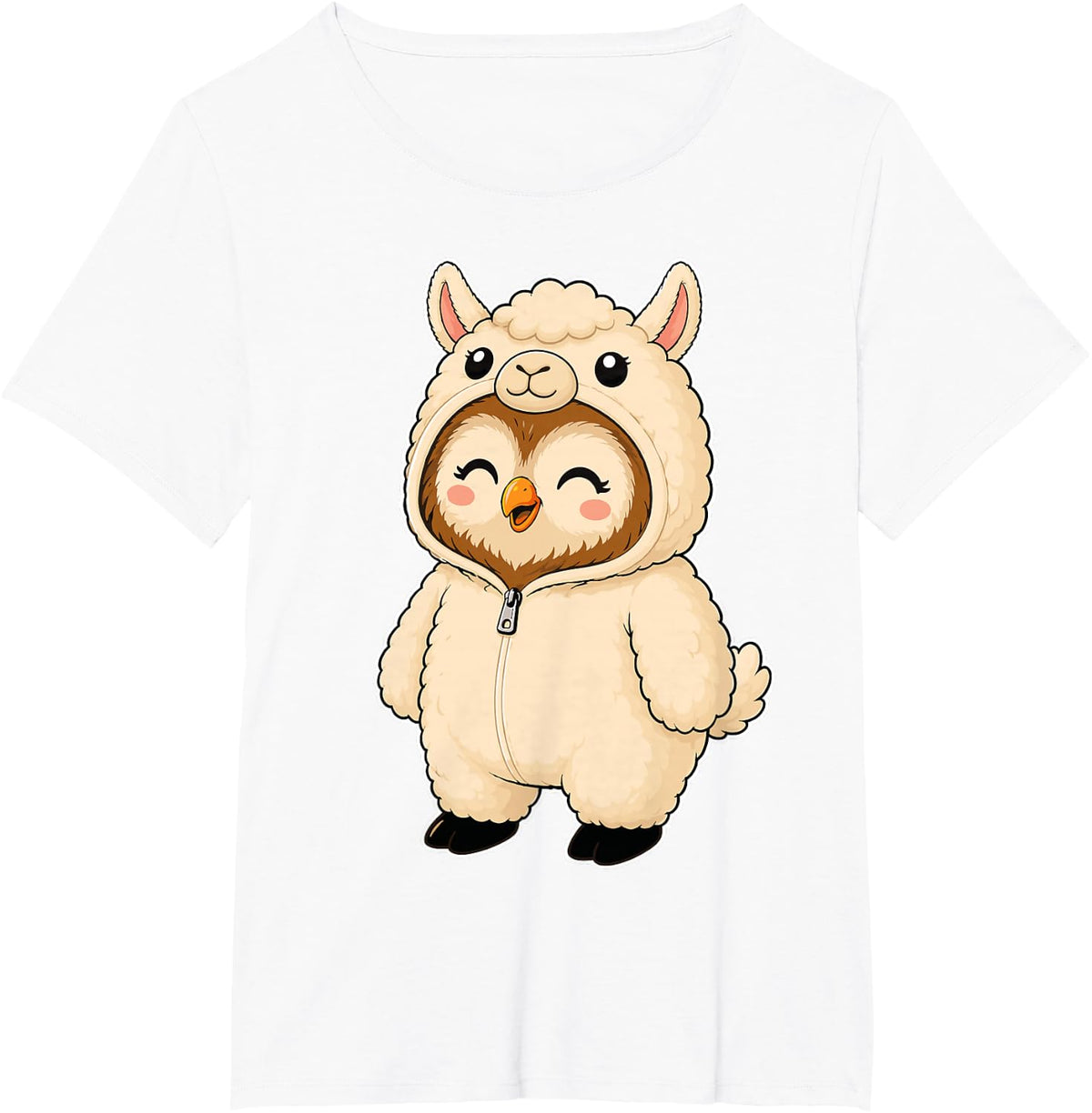 Kawaii Owl in a Llama Costume for Girls Kids Llama T-Shirt - White