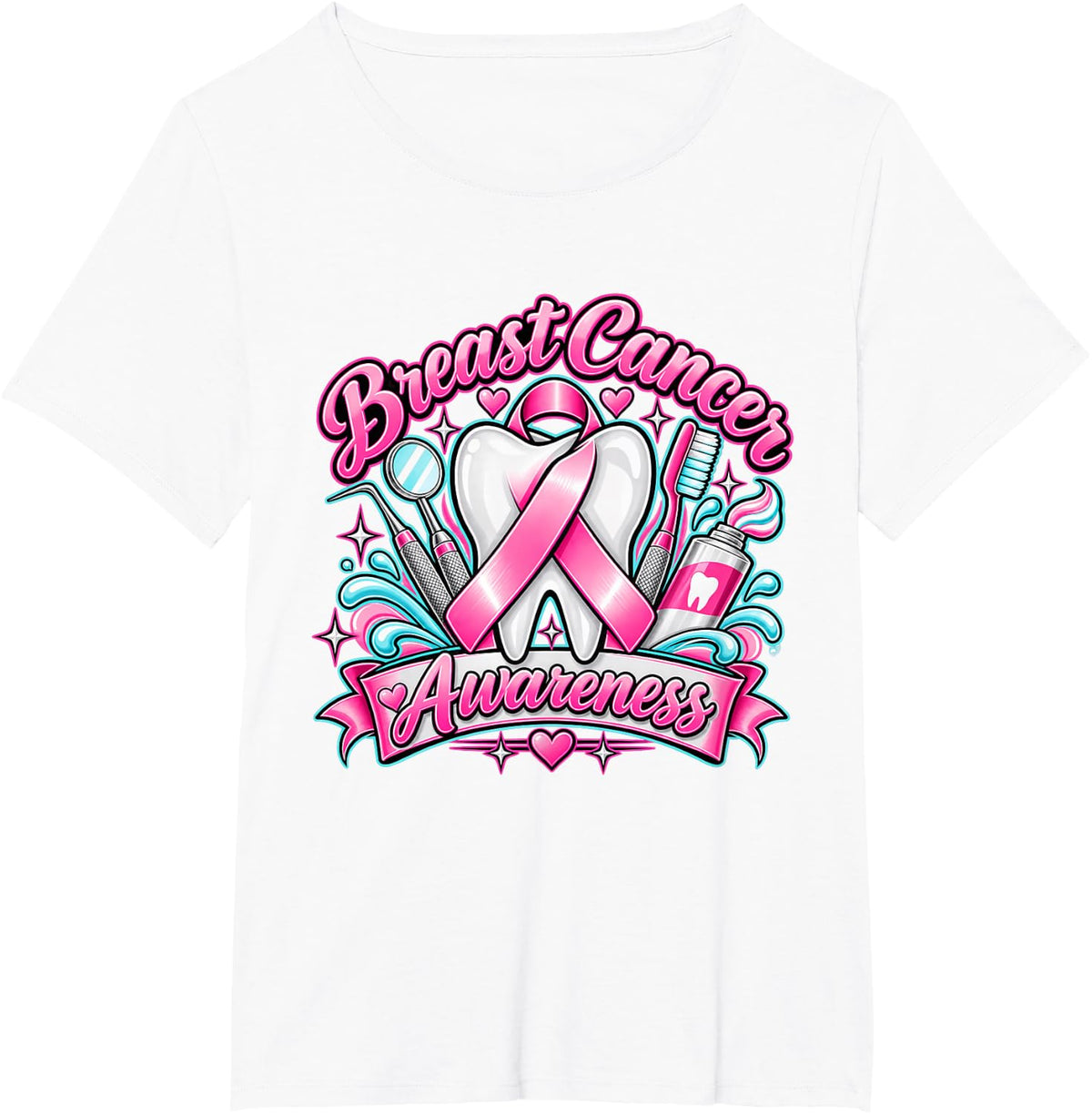 Breast Cancer Awareness Dentist Pink Ribbon Dental T-Shirt - White