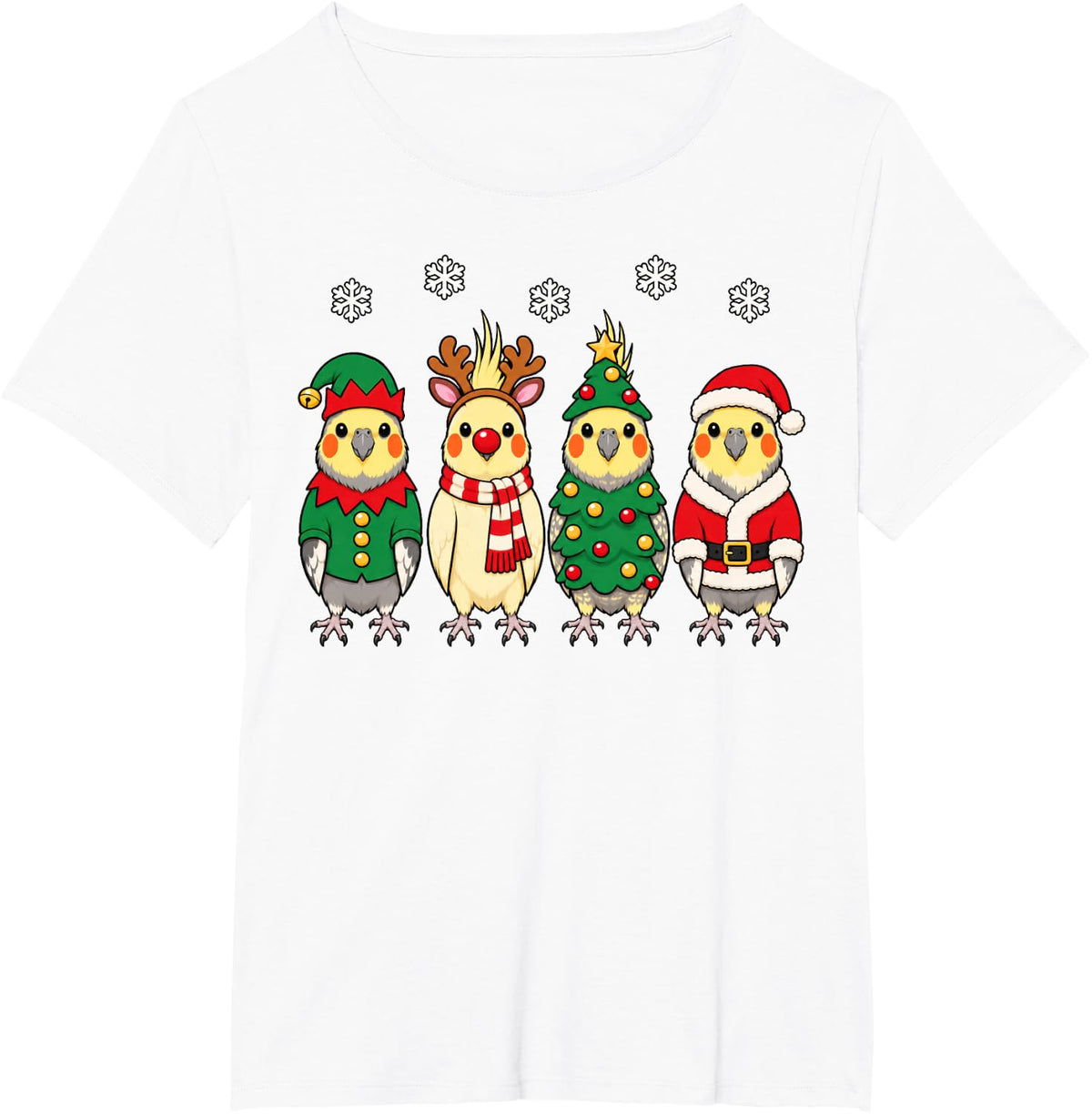 Cockatiel Christmas Reindeer Santa Parrot T-Shirt - White