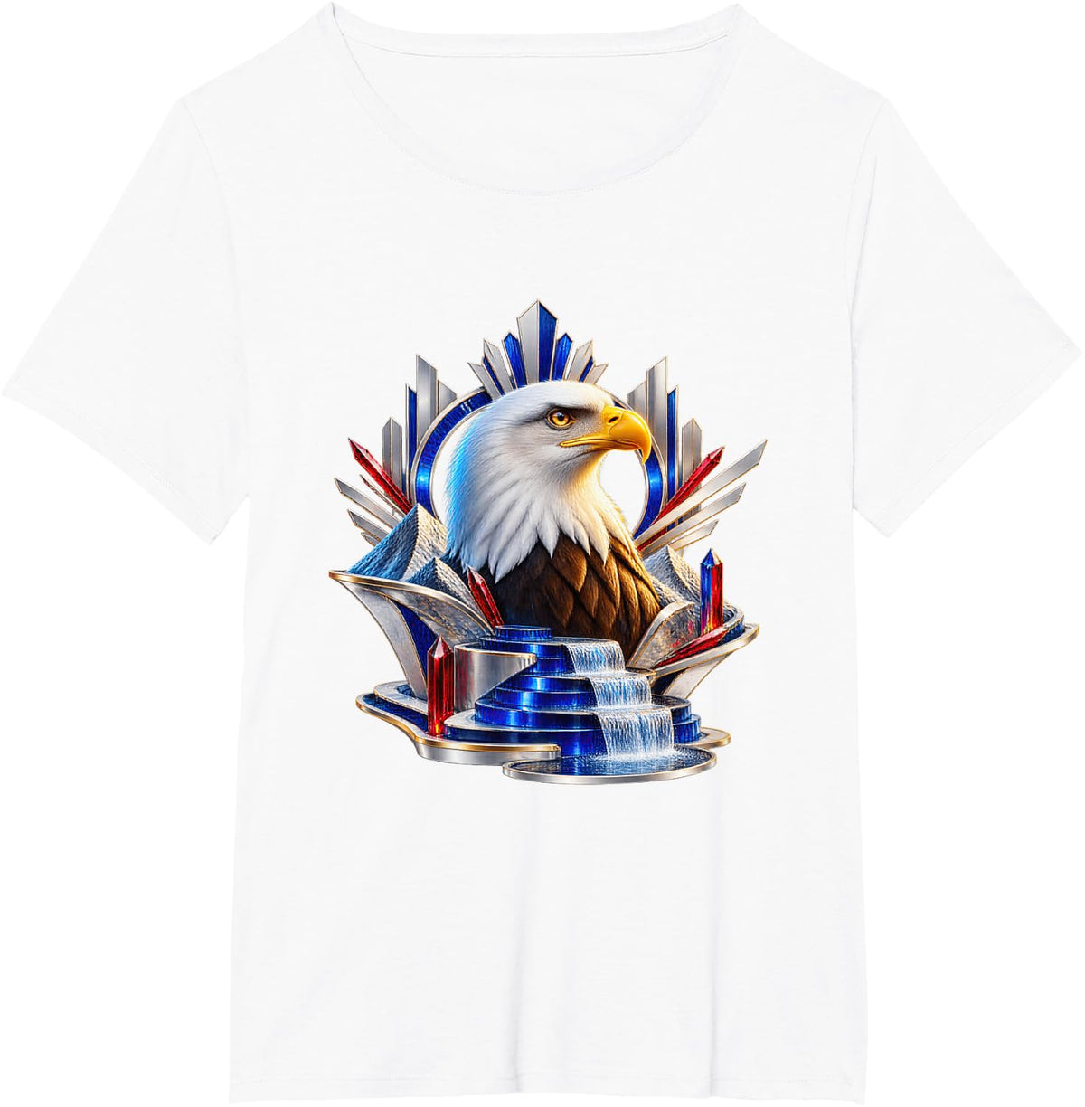 Bald Eagle Above Cobalt Peaks and Cascades T-Shirt - White