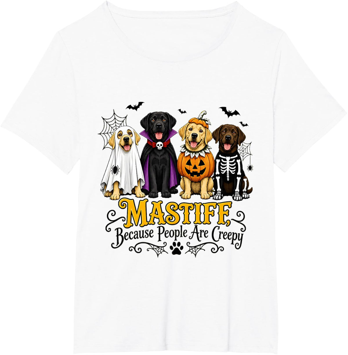Mastiff Halloween Dogs Costume Pumpkin Ghost T-Shirt - White