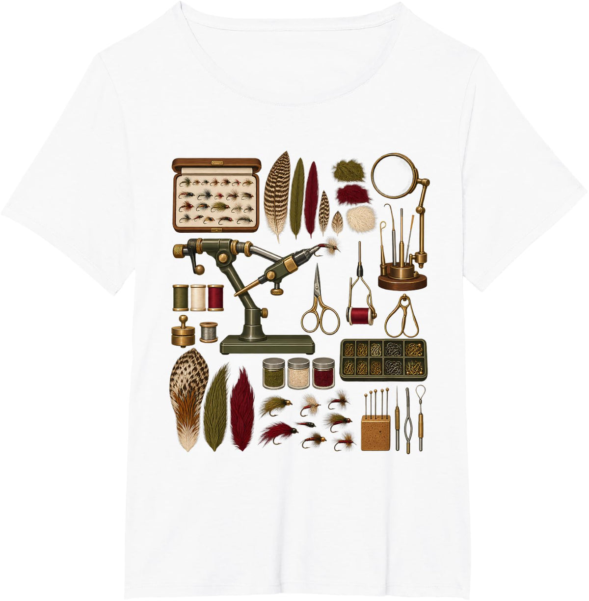 Fly Tying Tools Feathers Vise Fishing Hobby Collection T-Shirt - White