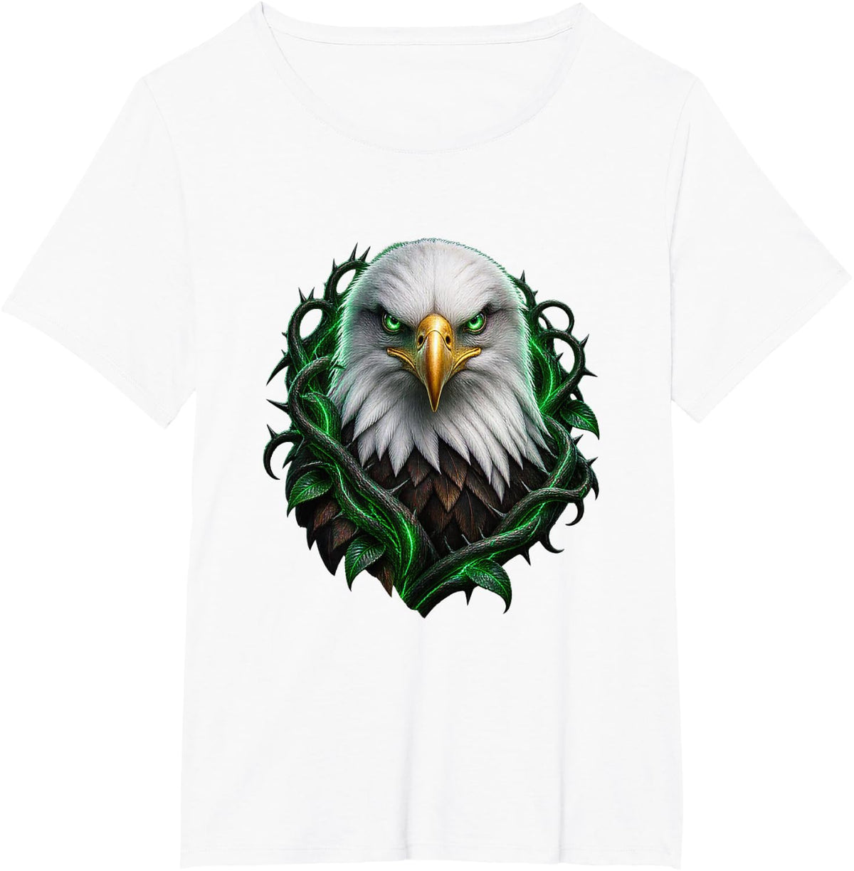 Bald Eagle with Green Thorn Curls T-Shirt - White