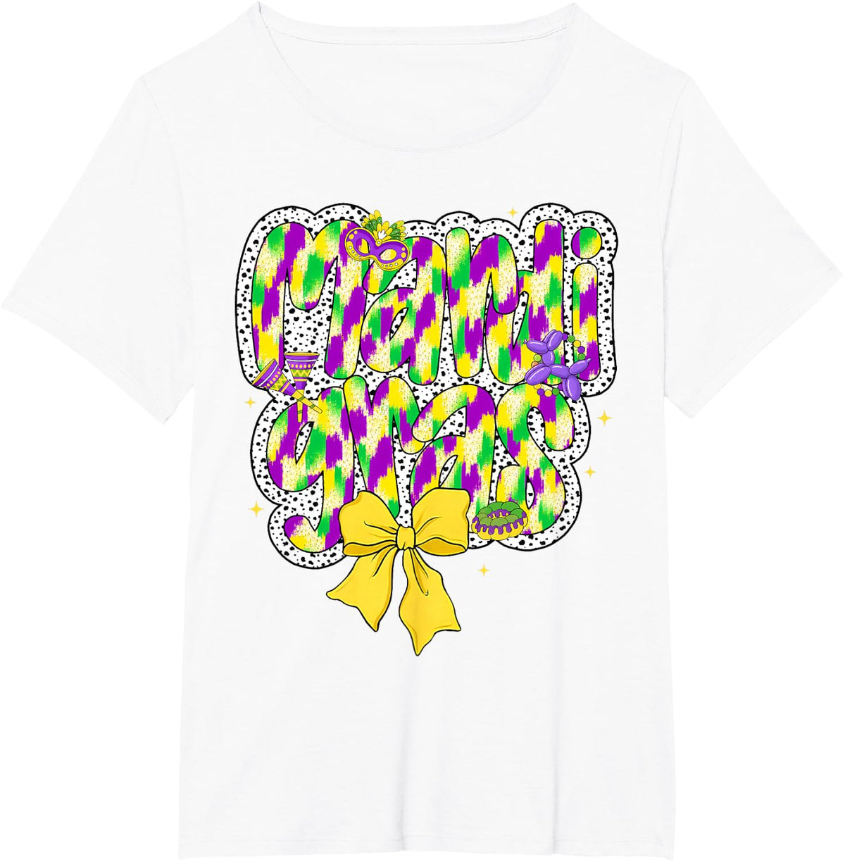 Cute Mardi Gras Coquette Bow Masked Women Girl Kid T-Shirt - White
