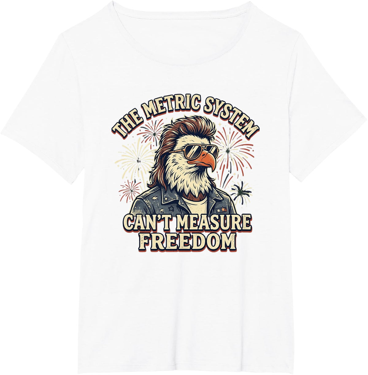 The Metric System Can't Measure Freedom Bald Eagle Mullet Funny America Shirt Tees and T Shirts for Men Women - White
