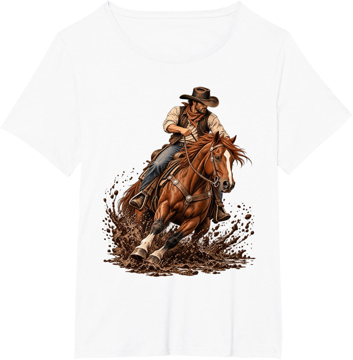 Cowboy Horse Mud Riding Western Ranch Adventure T-Shirt - White