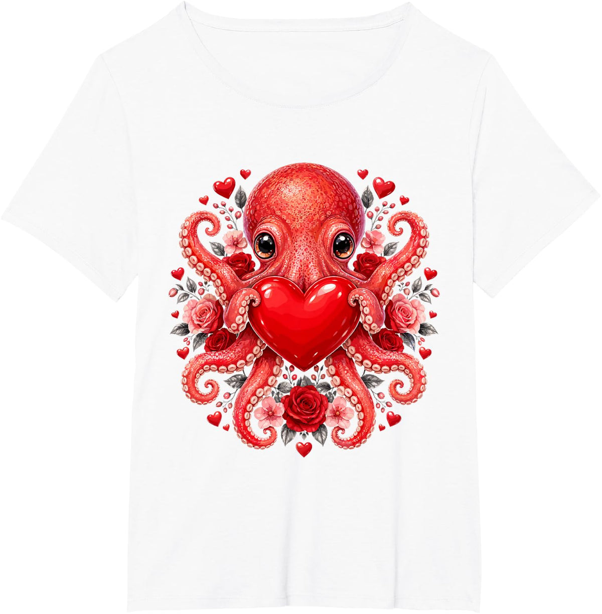 Valentine Rose Heart - Octopus T-Shirt - White
