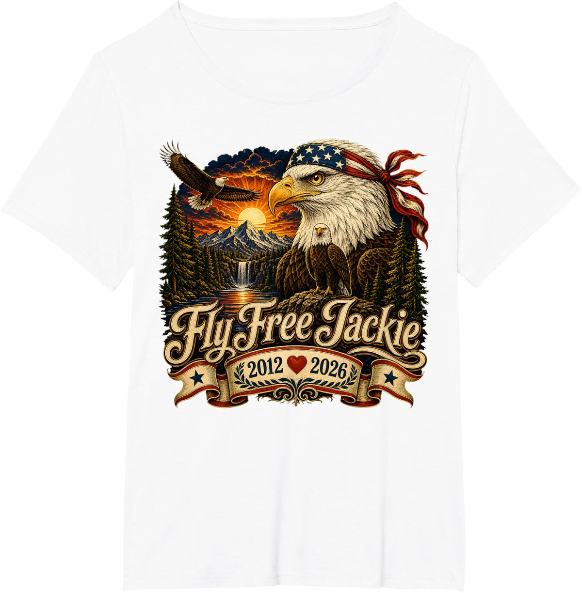 Patriotic Bald Eagle Jackie and Shadow Fly Free Jackie T-Shirt - White