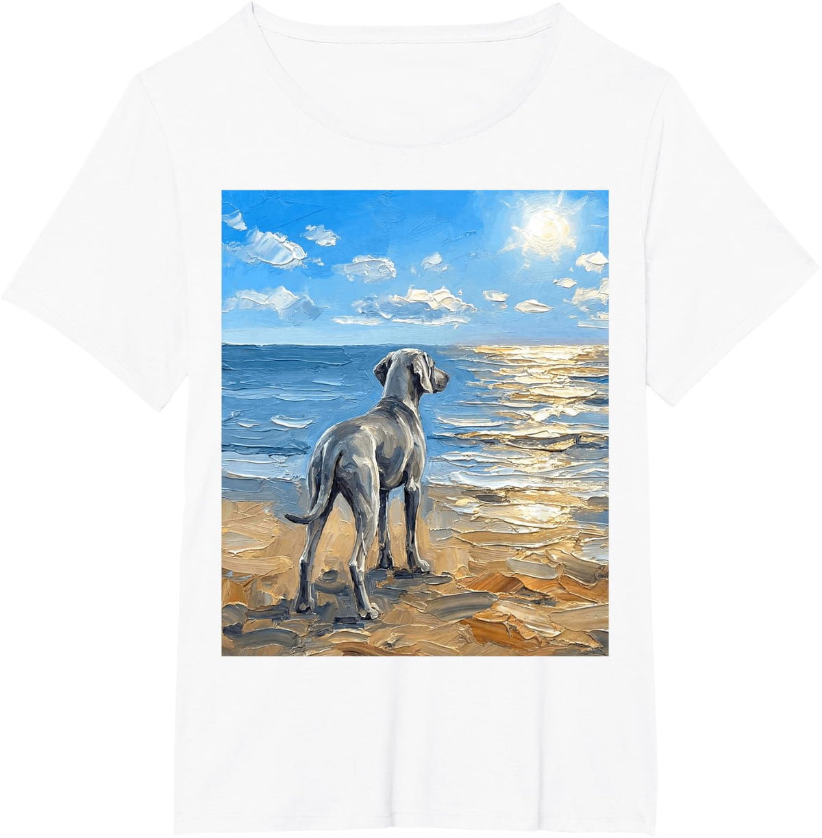 Weimaraner at The Beach Summer Dog Artwork T-Shirt - White