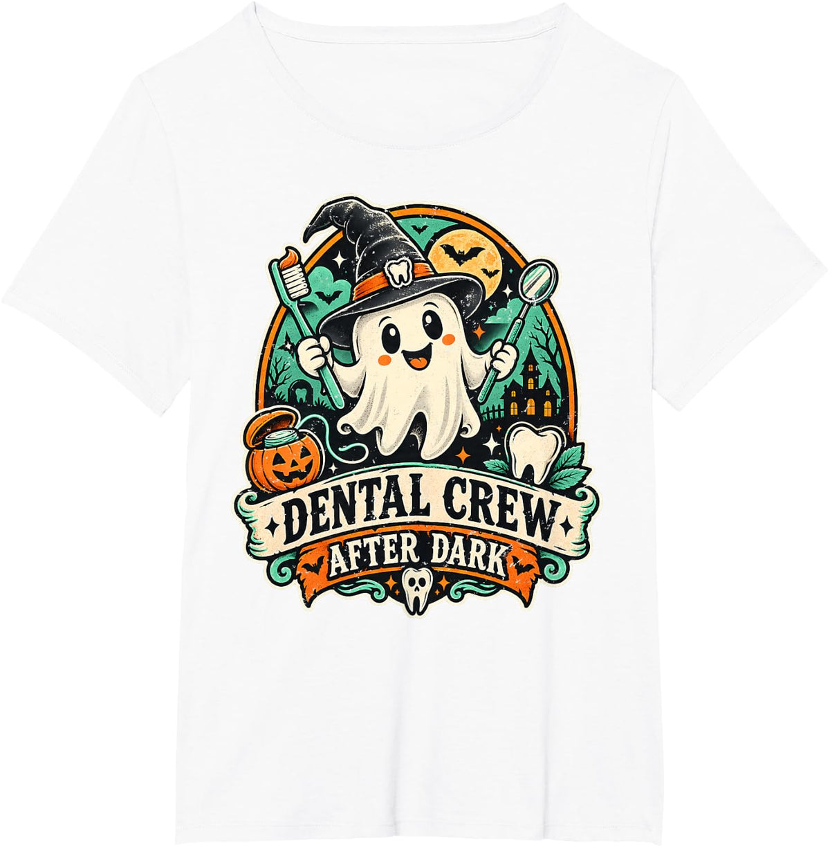 Dental Crew After Dark Spooky Halloween Ghost T-Shirt - White
