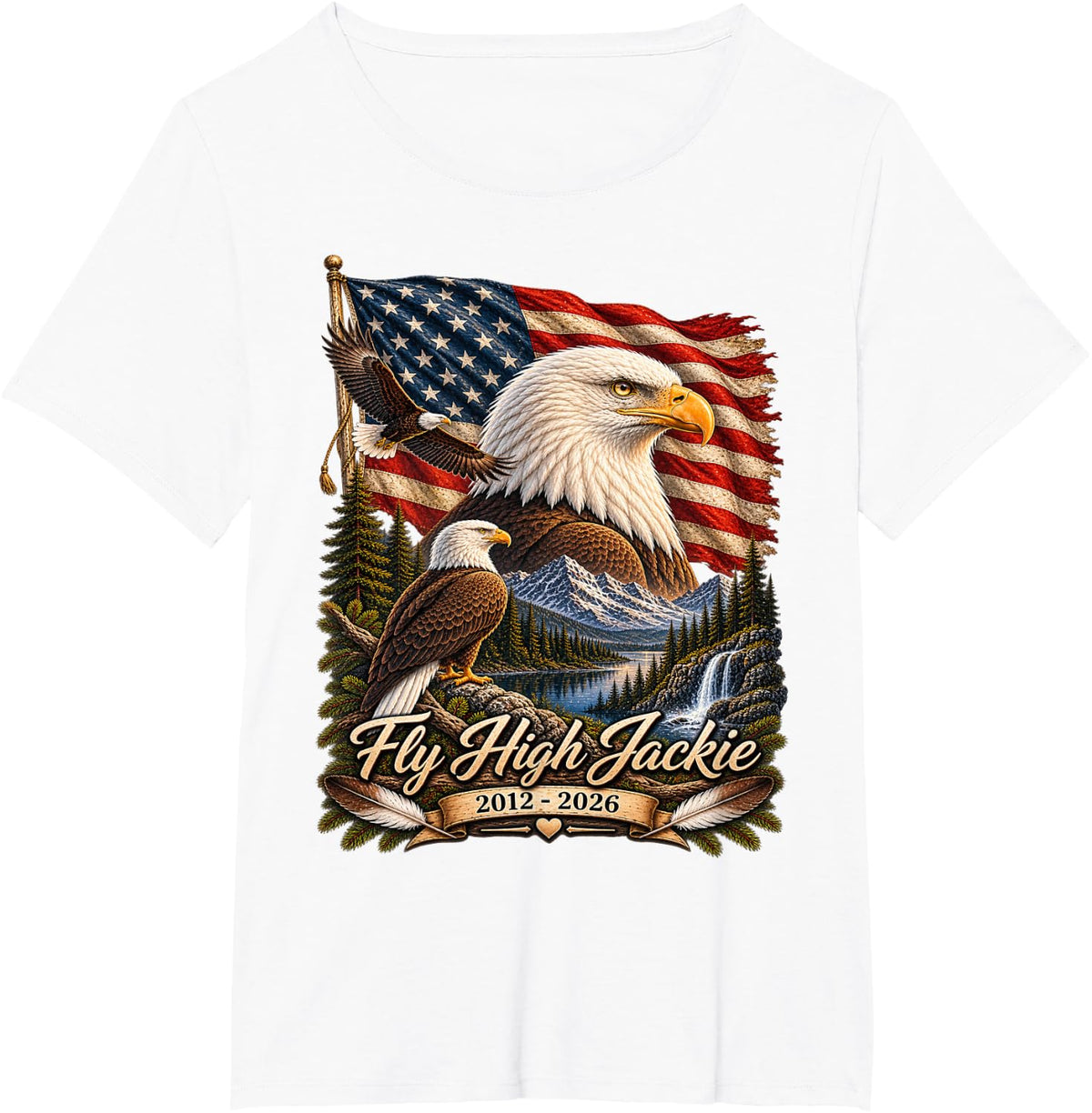 Fly High Jackie, Jackie and Shadow Bald Eagle T-Shirt - White