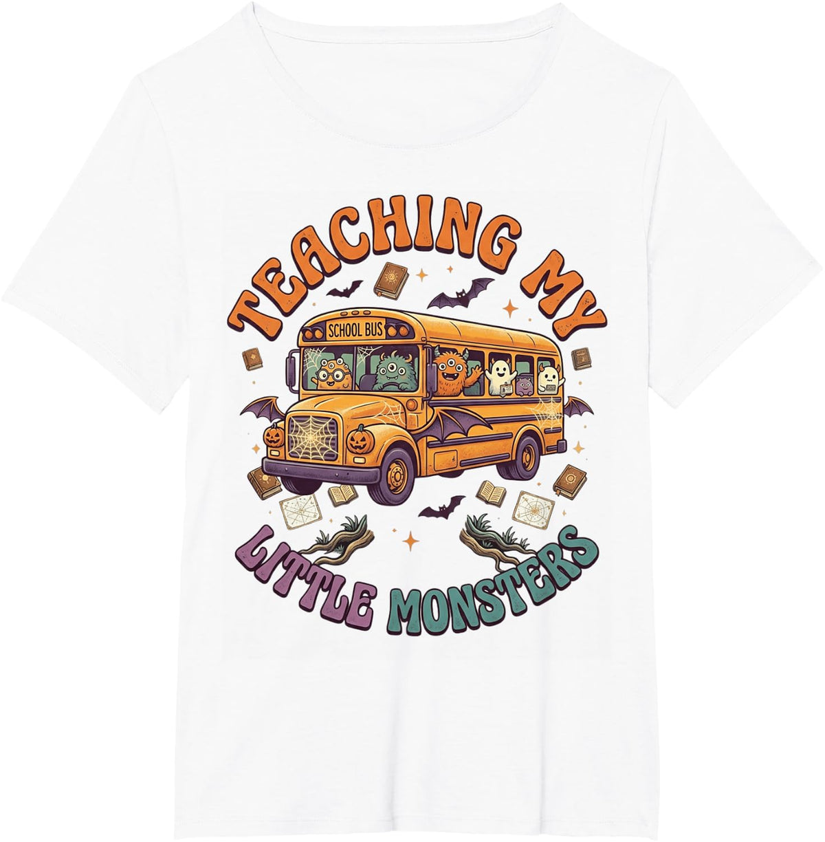 Teaching My Little Monsters Funny Halloween Teacher T-Shirt - White