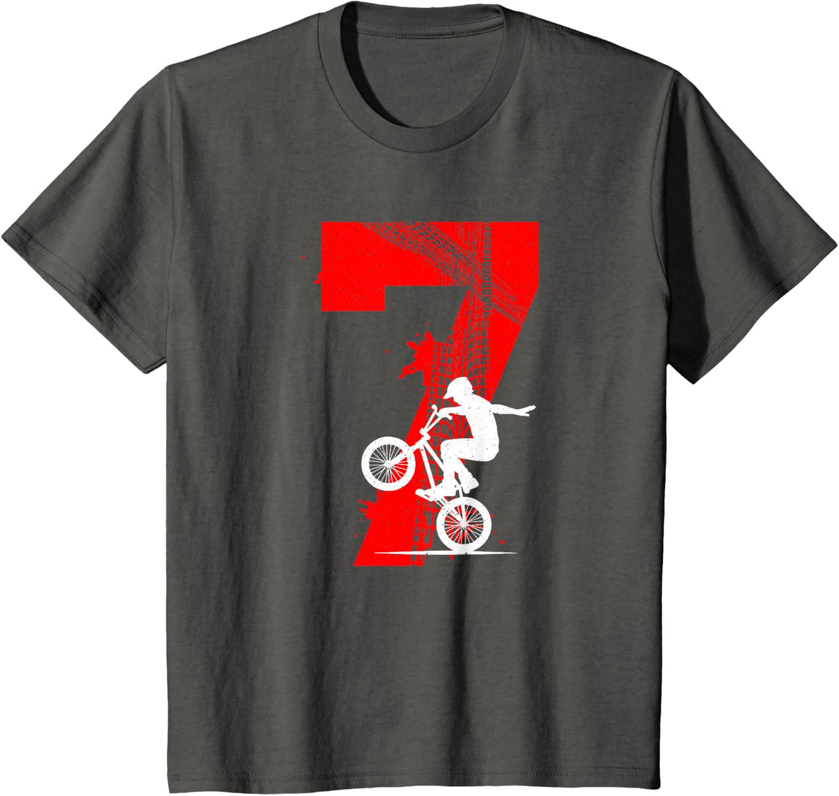 Kids 7th Birthday BMX Boy Seven Year Old BMX Rider Bday Party T-Shirt - Asphalt Grey