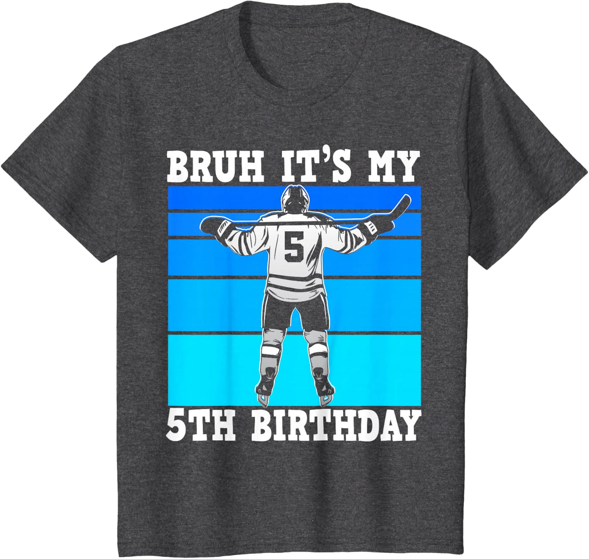 Kids Bruh It's My 5th Birthday Ice Hockey Boys 5 Year Old Hockey T-Shirt - Dark Heather Grey
