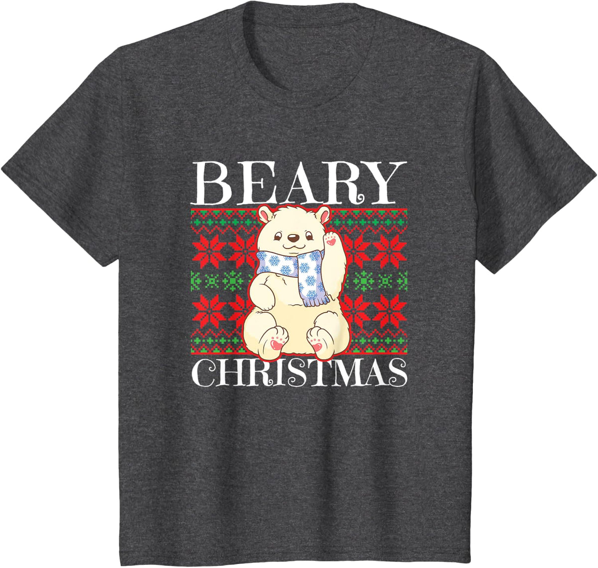 Beary Christmas Christmas Polar Bear Ugly Sweater Animal T-Shirt - Dark Heather Grey