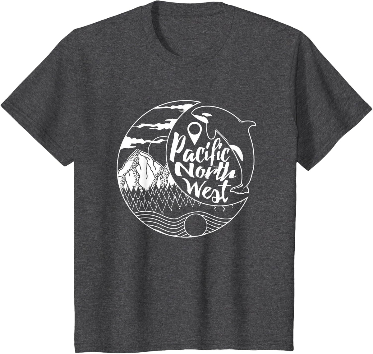 Pacific Northwest Orca Whale Tree Mountain Ocean PNW Gift T-Shirt - Dark Heather Grey