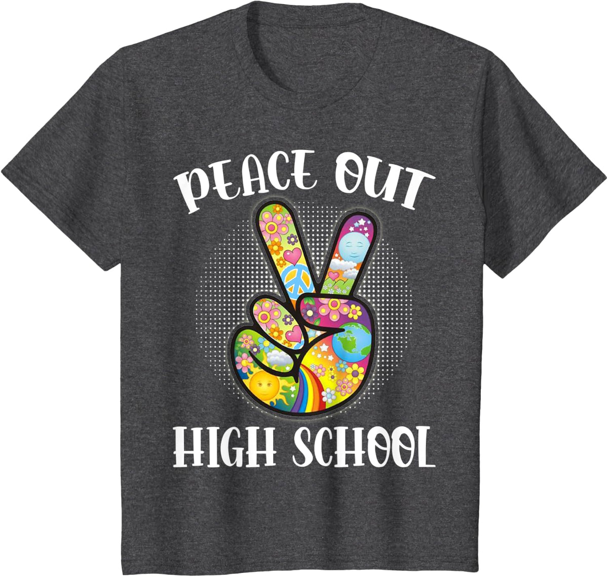 Peace Out High School - Last Day of School High School Grad T-Shirt - Dark Heather Grey